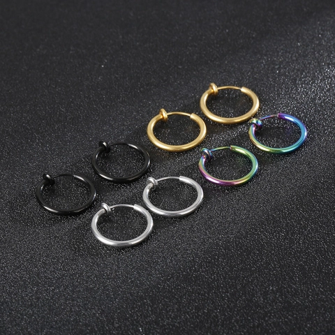 Pendientes De Aro De Clip De Acero Inoxidable Sin Perforación Con Resorte Estilo Punk Minimalista Joyería Para Hombres Mujeres