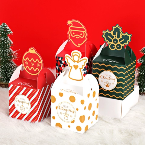 Cajas De Regalo De Navidad Para Empaque De Dulces Manzana Cartón Blanco Mango Dibujos Animados 3D Portátil Para Fiesta Navidad