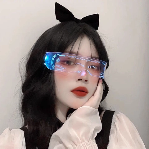 Cyberpunk LED Leuchtende Brille Futuristisches Neonlicht Acryl Brillen Bar Party Cosplay Kostüm Accessoires