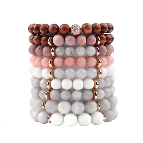 Naturstein Perlenarmband Mit Holz Und Legierung Boho Elastisch Energie Kristall Schmuck Für Frauen