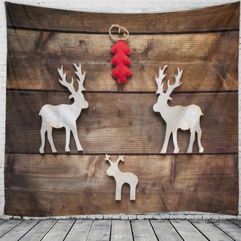 Tapiz De Pared Navidad Poliéster Grano De Madera Reno Papá Noel Escena De Nieve Decoración Hogar Dormitorio Fondo