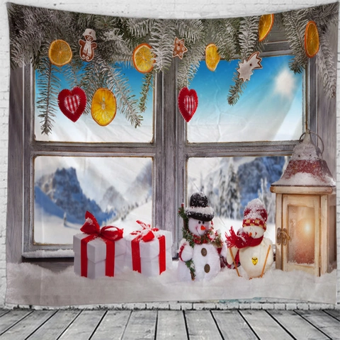 Arazzo Di Natale Da Parete In Poliestere Sfondo Scena Di Neve Invernale Vintage Per Decorazione Della Stanza Ornamento Festivo