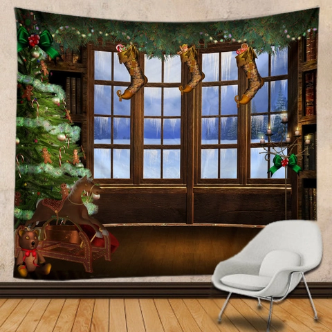 Tapiz De Pared De Navidad Poliéster Chimenea Muñeco De Nieve Decoración Festiva Fondo Para Habitación