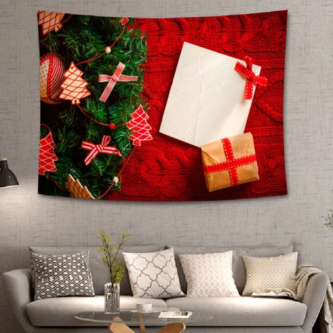 Weihnachts Wandteppich Polyester Digitaldruck Winter Wald Weihnachtsmann Gnome Haus Schlafzimmer Wohnzimmer Dekoration