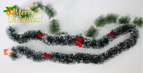 Ghirlanda di Tinsel Natalizia Con Fiocchi Effetto Neve Smerigliato Verde Bianco Decorazione Per Albero Casa Festa Ornamenti Festivi