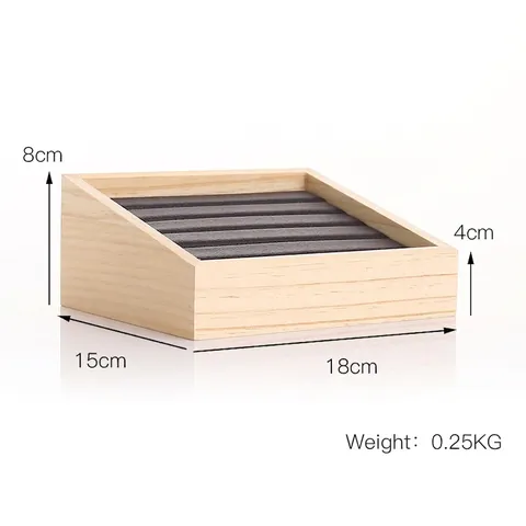 Solid Wood Jewelry Display Tray Slanted Beveled Ring Earring Storage Box Velvet Linen Liner Professional Showcase