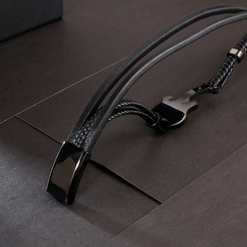 Pulsera De Cuero Trenzado Para Hombre Acero Inoxidable Mini Guitarra Dije Multicapa Retro Música Muñeca Cierre Magnético