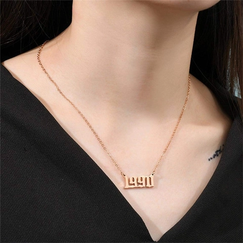 Collana Con Ciondolo Numero Anno Di Nascita Acciaio Inossidabile Carattere Gotico Gioielli Di Moda Per Donna