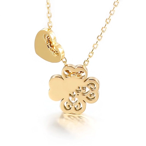 Collar Con Colgante De Trébol Hueco Y Corazón Acero Inoxidable Cadena De Clavícula Joyería Elegante Regalo Para Mujer