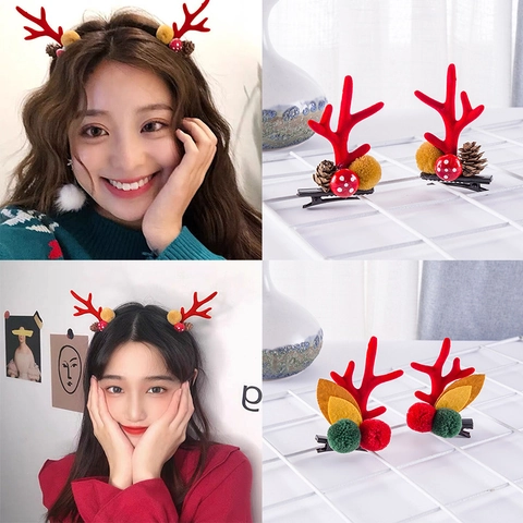 Pinzas Para El Cabello De Asta De Reno Navideño Pompones Campanas Adornos Lindos Accesorios Para El Cabello De Fiesta Niñas
