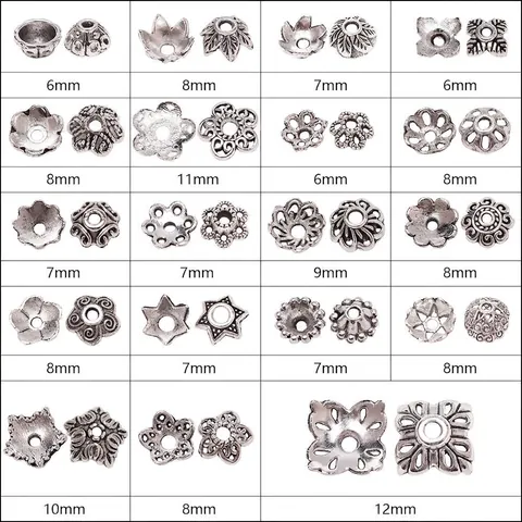 Vintage Silver Alloy Bead Caps Flower Petal Spacer Beads Hollow Out Filigree Jewelry Making Components For DIY Bracelet