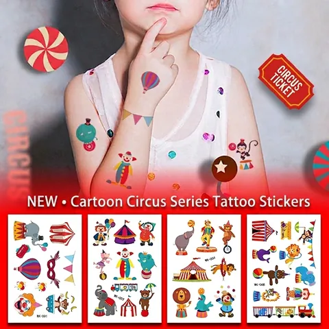 Circus Carnaval Cartoon Tijdelijke Tattoos Waterdicht Huid Stickers Kleurrijke Dieren Clown Voor Kinderen Verjaardagsfeestje