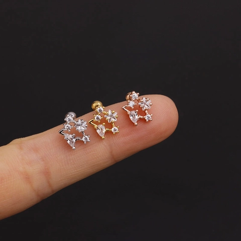 Oorkraakbeen Ringen Studs Roestvrij Staal Koper Met Zirkonia Schroefsluiting Ster Maan Hart Piercing