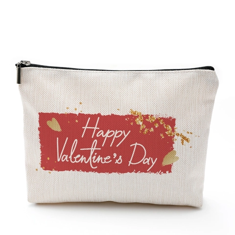 Borsa Per Cosmetici San Valentino Tela Di Lino Impermeabile Astuccio Trucco Con Cerniera Viaggio Per Donna