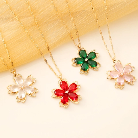 Collana Pendente Fiore Di Ciliegio Cristallo Colorato Rame Gioielli Di Moda Per Donna Elegante