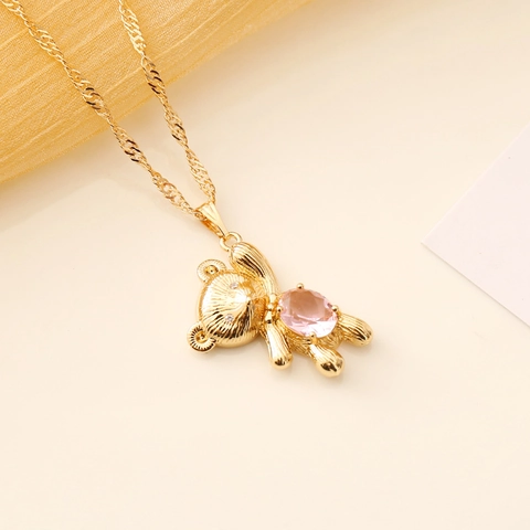 Legierung Teddybär Anhänger Halskette Mit Kristall Edelstein Wasserwellen Kette Süßer Tierschmuck Für Damen Mode Accessoire