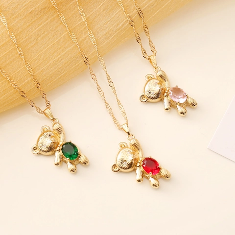 Legierung Teddybär Anhänger Halskette Mit Kristall Edelstein Wasserwellen Kette Süßer Tierschmuck Für Damen Mode Accessoire
