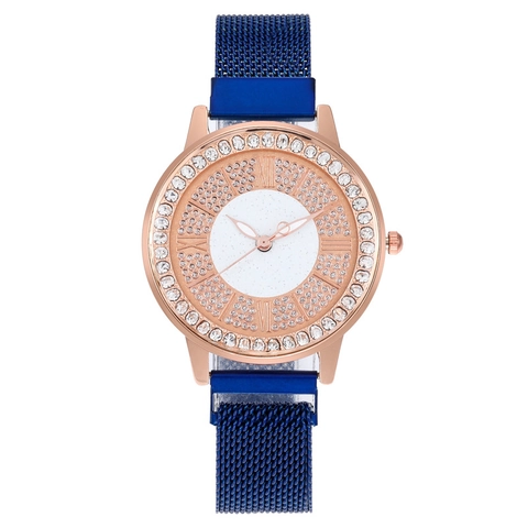 Orologio Al Quarzo Da Donna Quadrante Cielo Stellato Strass Cinturino Milanese Chiusura Magnetica Numeri Romani Moda Lusso Elegante