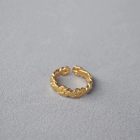 Koreaanse Stijl Minimalistische Handgemaakte Gevlochten Messing Ring 18K Verguld Open Verstelbare Geometrische Ring Voor Vrouwen Sieraden