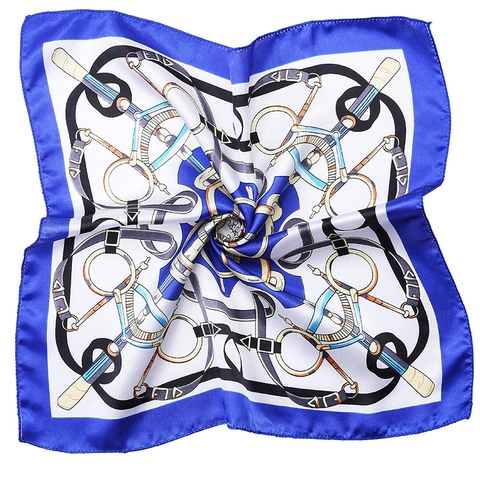 Satin Square Scarf Floral Equestrian Chain Pattern Elegant Fashion Neckwear Headscarf Hair Band Accessory For Women