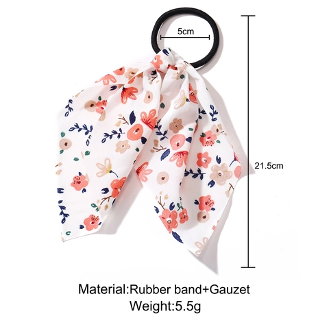 Scarf Hair Ties Floral Print Chiffon Ribbon Elastic Ponytail Holder French Vintage Hair Accessories For Women Girls