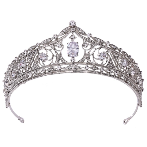 Corona Da Sposa Tiara Lega Zirconia Cubica Rhinestone Scintillante Cavo Barocco Matrimonio Festa Elegante Reale