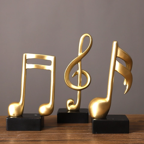 Ornamenti Note Musicali Dorate Sculture In Resina Simboli Musicali Statue Da Scrivania Moderne Arredamento Casa Ufficio