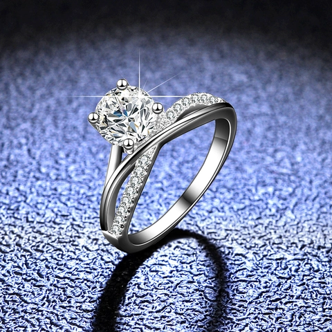 925 Sterling Silver Moissanite Zirconia Twist Band Ring For Women Four Claw Round Wedding Anniversary Finger Ring Jewelry