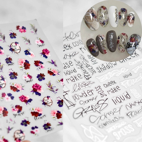 Pegatinas Para Uñas Ultra Delgadas Autoadhesivas Flores Vintage Palabras De Maquillaje Diseño 5D