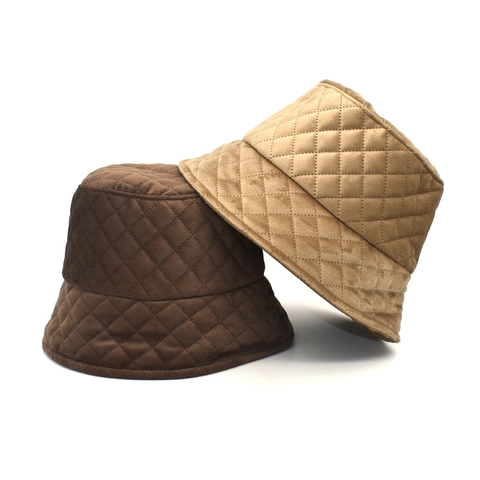 Quilted Bucket Hat Velvet Diamond Pattern Warm Autumn Winter Fashion Solid Color Outdoor Sun Protection Unisex