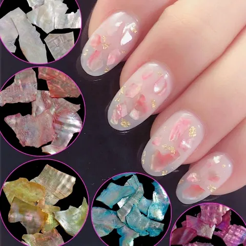Nagelkunst Unregelmäßige Muschelscheiben Natürliche Perlmutt Schillernde Dekoration Für DIY Maniküre Handwerk Glasverpackung