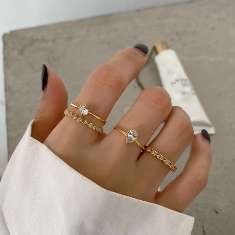 Minimalist Adjustable Ring 925 Sterling Silver Zircon Inlaid French Style Fashion Geometric Jewelry For Women