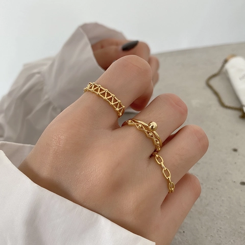 Minimalist Adjustable Ring 925 Sterling Silver Zircon Inlaid French Style Fashion Geometric Jewelry For Women