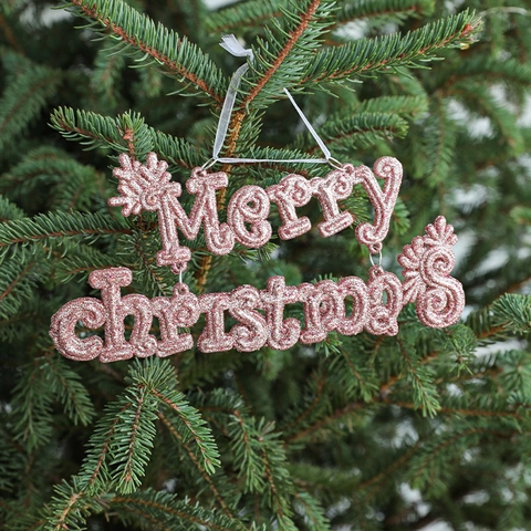 Ornamenti Appesi Albero Di Natale Merry Christmas Joy Scritta Plastica Glitter Ciondolo Decorativo Decorazione Casa Festa