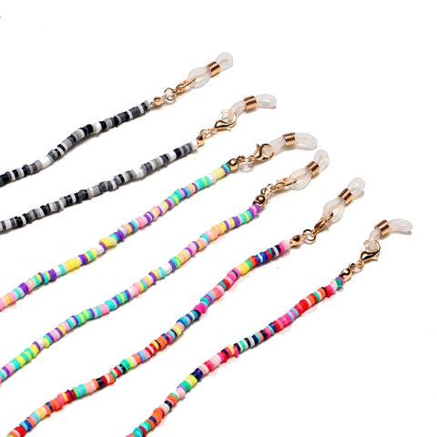 Cadena De Gafas De Arcilla Polimérica Heishi Colorida Cordón De Máscara De Cuentas Bohemia Hecha A Mano Con Bucles De Silicona