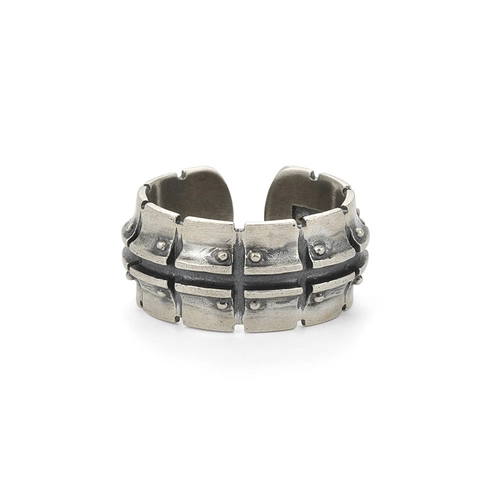 Vintage Industriële Tread Open Ring Voor Mannen Koper Thais Zilver Verguld Punk Klinknagel Verstelbare Locomotief Band
