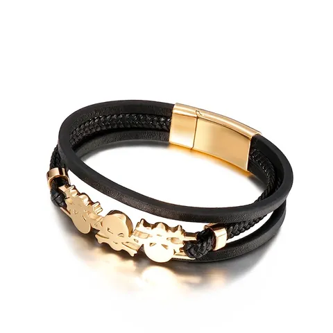 Bracciale Da Uomo In Vera Pelle Intrecciata Acciaio Inossidabile Teschio Punk Rock Bangle Multistrato Chiusura Magnetica Gioielli Gotiche