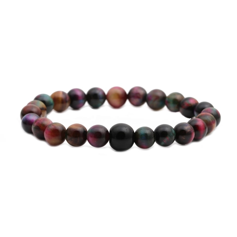 Pulsera De Cuentas Ojo De Tigre Hombre Natural Colorido Sanación Elástico Joyería Artesanal