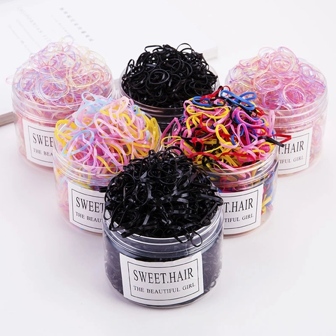 Disposable Rubber Hair Ties High Elasticity Small Elastic Bands For Baby Girls Kids Hairstyles Colorful Black Ponytail Holders