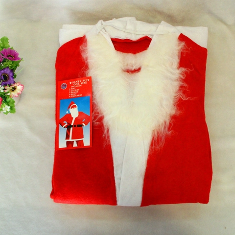 Costume Babbo Natale Uomo Adulto Natale Rosso Bianco Tessuto Non Tessuto Con Giacca Pantaloni Cappello Barba Cintura Cosplay