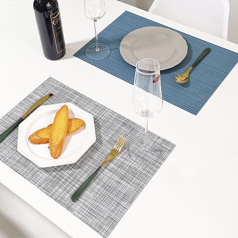 PVC Vinyl Woven Placemats Heat Resistant Washable Kitchen Table Mats Waterproof Non-Slip Linen Texture