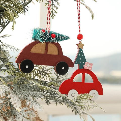 Decorazioni Appese Per Auto Di Natale Pendente Piccolo Veicolo In Legno Con Mini Albero Scatola Regalo Per Casa