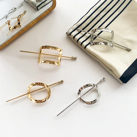 Palillo Para El Pelo Geométrico De Metal Minimalista Cuadrado Redondo Textura Irregular Horquilla Para Mujeres Elegante