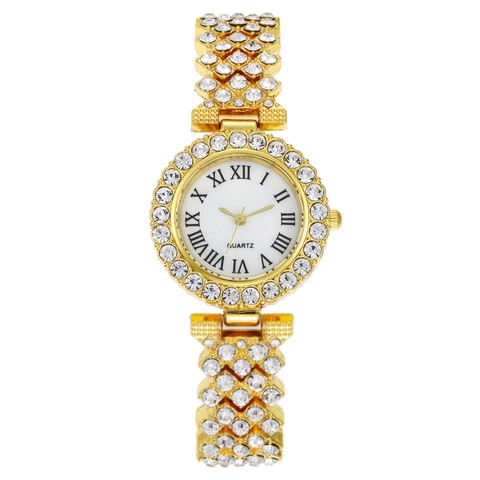 Orologio Da Donna Al Quarzo Cinturino In Metallo Con Strass Numeri Romani Elegante Orologio Da Polso