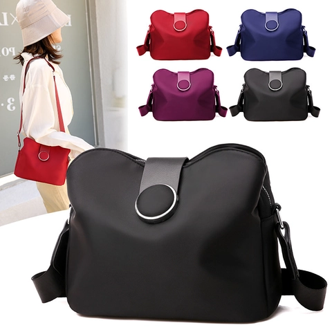 Nylon Umhängetasche Damen Wasserabweisend Leicht Muschelform Schultertasche Verstellbarer Gurt Metallring Dekor Lässig