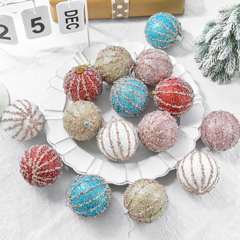 Shimmering Christmas Ball Ornaments Foam Sequin Glitter Vertical Stripe Baubles Holiday Tree Hanging Decorations Party Decor