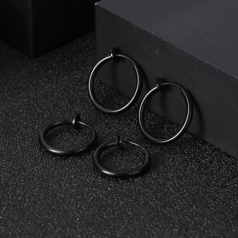 Pendientes De Aro De Clip De Acero Inoxidable Sin Perforación Con Resorte Estilo Punk Minimalista Joyería Para Hombres Mujeres