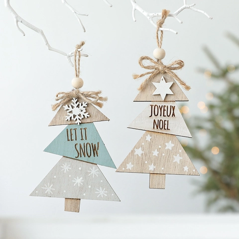 Weihnachtsbaum Anhänger Holz Etagen Design Mit Hanfseil Perlen Let It Snow Joyeux Noel Nordic Stil Dekoration