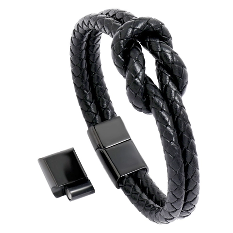 Bracciale Da Uomo In Pelle PU Intrecciata Con Chiusura Magnetica In Acciaio Inossidabile Gioiello Punk