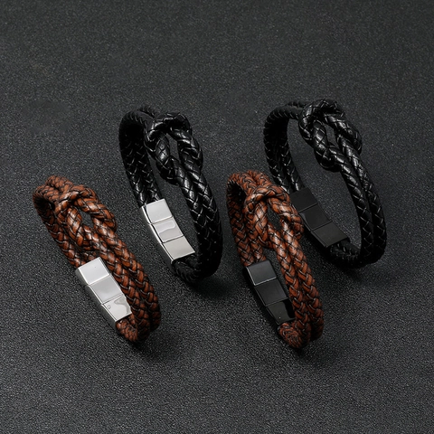 Bracciale Da Uomo In Pelle PU Intrecciata Con Chiusura Magnetica In Acciaio Inossidabile Gioiello Punk